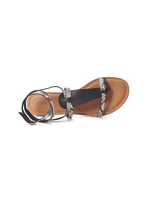 Image number 3 showing, Faux Leather T-Strap Sandals for Women