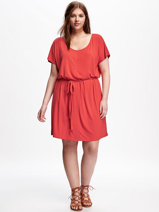 View large product image 1 of 1. Tie-Belt Jersey Plus-Size Dress