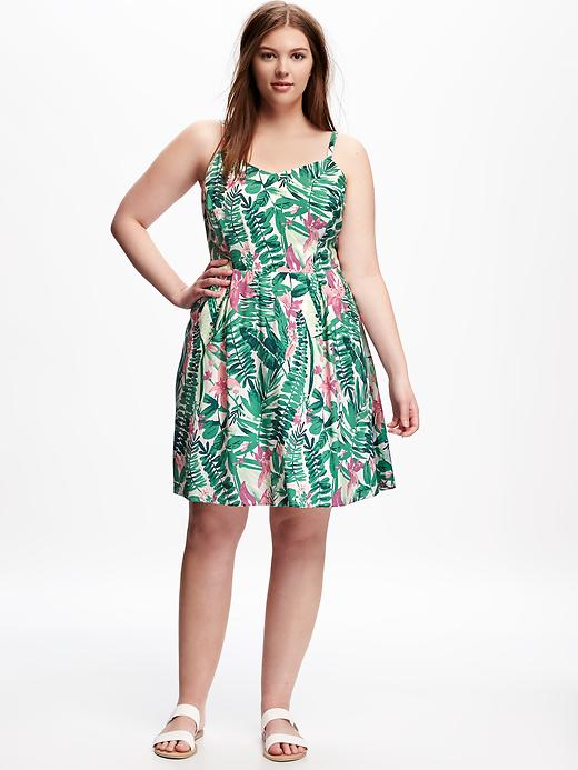 View large product image 1 of 1. Printed Fit & Flare Plus-Size Dress
