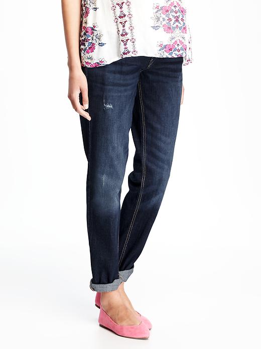 View large product image 1 of 3. Maternity Side-Panel Cropped Boyfriend Jeans