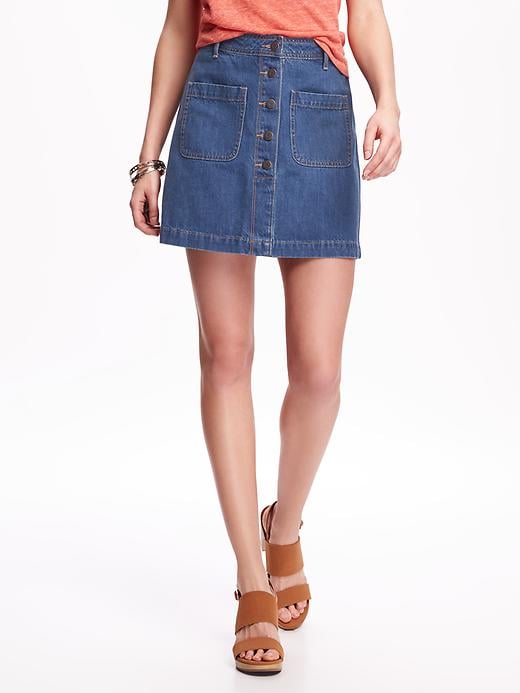 View large product image 1 of 2. Mini High-Rise A-Line Denim Skirt for Women