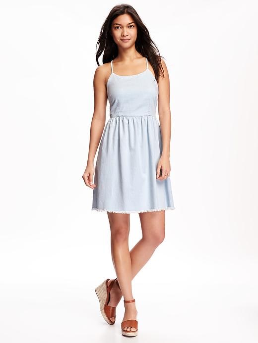 Image number 1 showing, Raw-Hem Chambray Dress for Women
