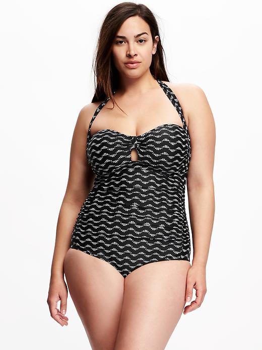 Image number 1 showing, Ruched Plus-Size Halter One-Piece Swimsuit