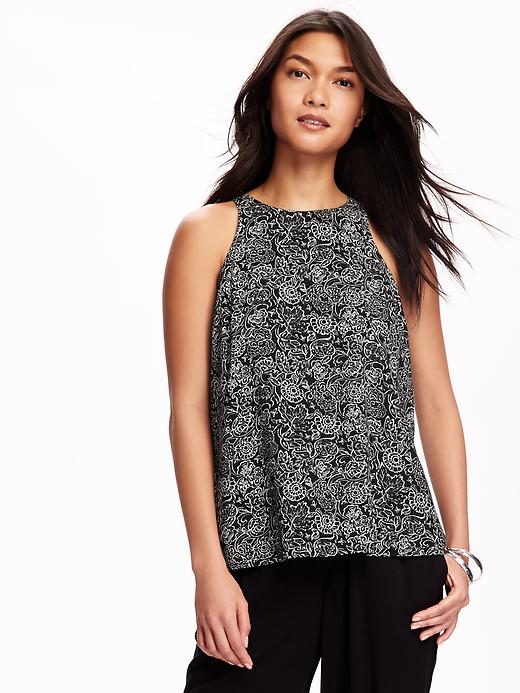 View large product image 1 of 1. Patterned High-Neck Trapeze Tank for Women