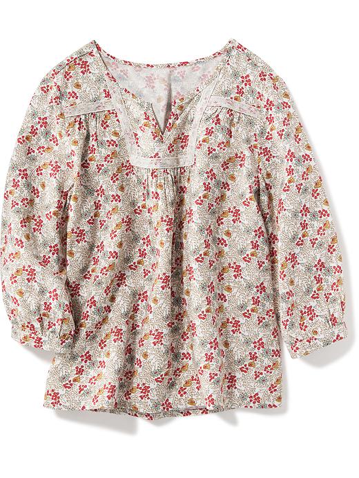 View large product image 1 of 1. Patterned Lace-Trim Boho Top for Girls
