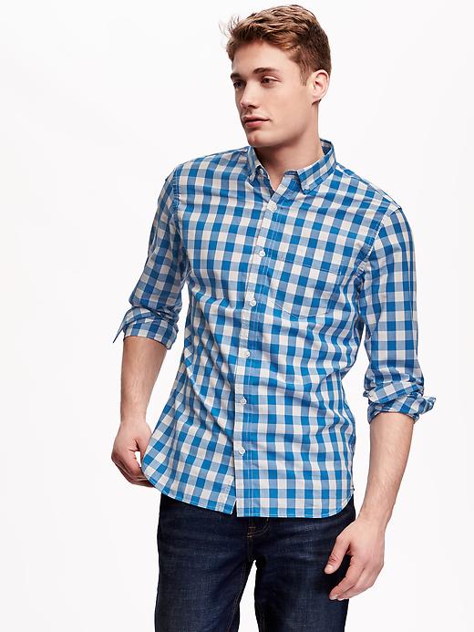 View large product image 1 of 1. Slim-Fit Classic Plaid Shirt for Men