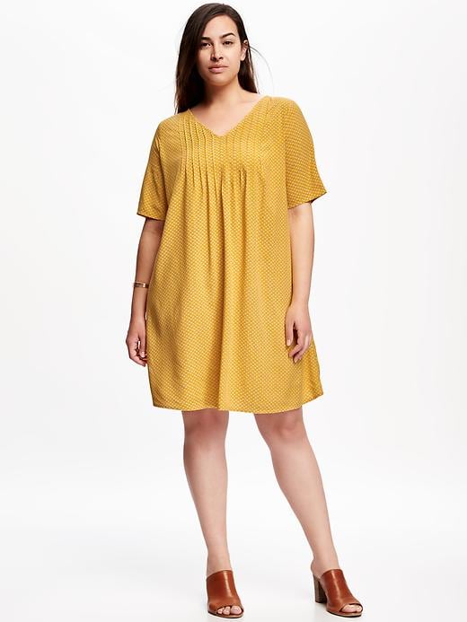 View large product image 1 of 1. Pintuck Plus-Size Trapeze Dress