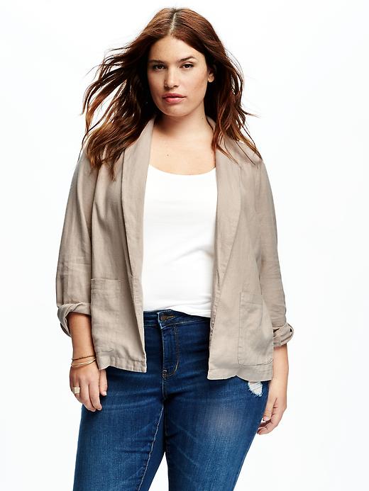 View large product image 1 of 1. Unstructured Linen-Blend Plus-Size Blazer