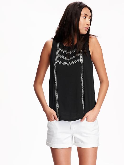 Image number 1 showing, Embroidered Slub-Knit Sleeveless Top for Women