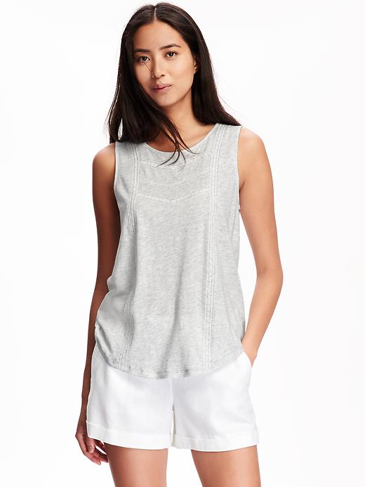View large product image 1 of 1. Embroidered Slub-Knit Sleeveless Top for Women