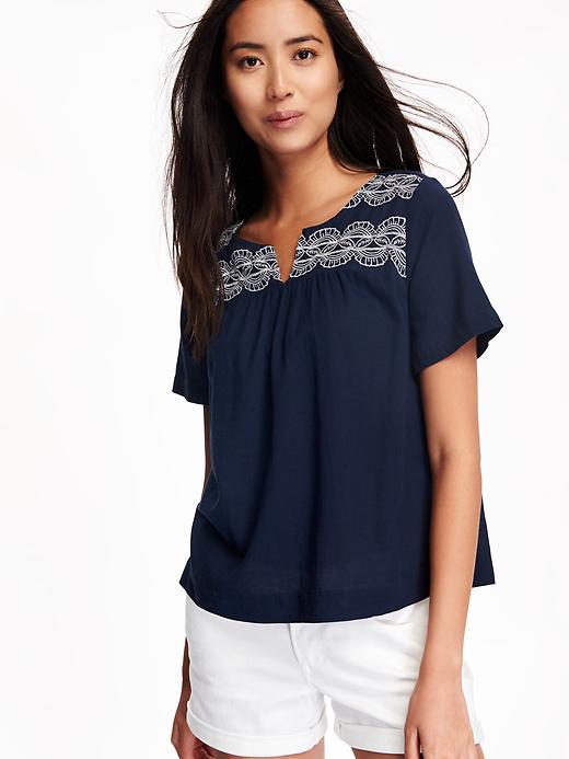 Image number 4 showing, Crepe Embroidered-Yoke Top for Women