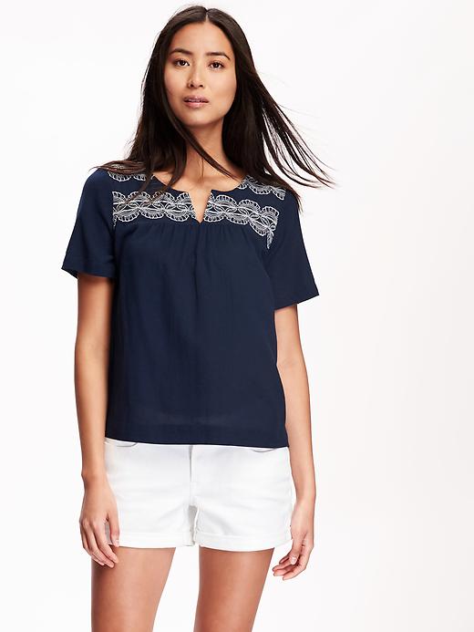 Image number 1 showing, Crepe Embroidered-Yoke Top for Women