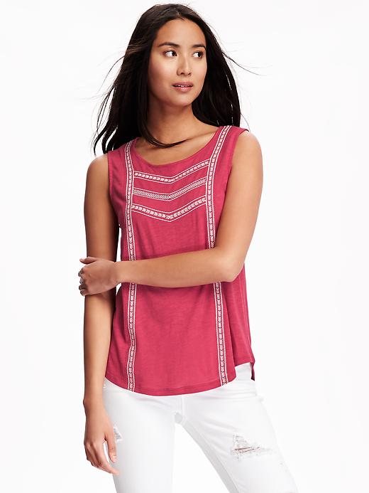 View large product image 1 of 1. Embroidered Slub-Knit Sleeveless Top for Women