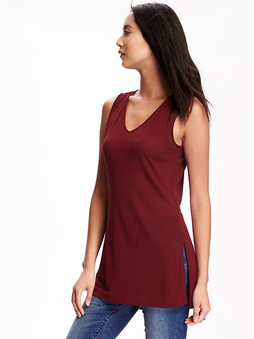View large product image 1 of 1. Long & Lean V-Neck Crepe Tunic for Women