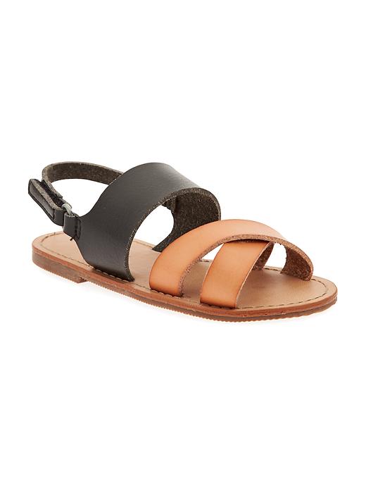 View large product image 1 of 1. Faux-Leather Triple-Strap Sandals For Toddler