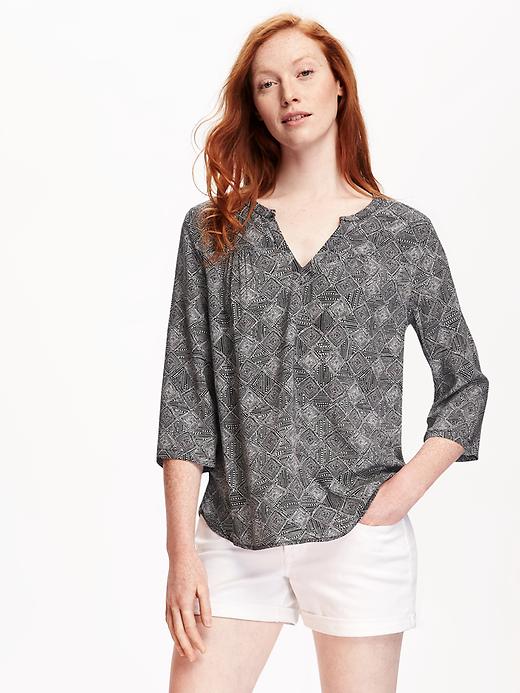 Image number 1 showing, Printed Shirred Blouse for Women