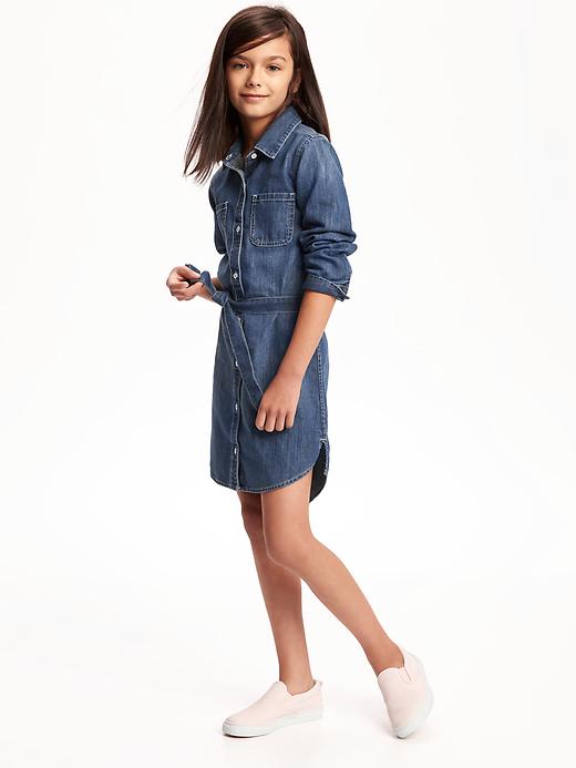 View large product image 1 of 2. Denim Tie-Waist Shirt Dress for Girls