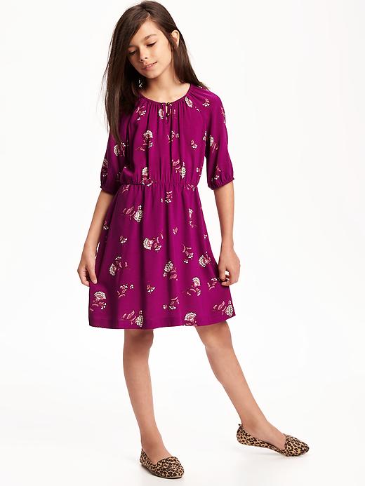 View large product image 1 of 2. Gathered Neckline Floral Dress for Girls