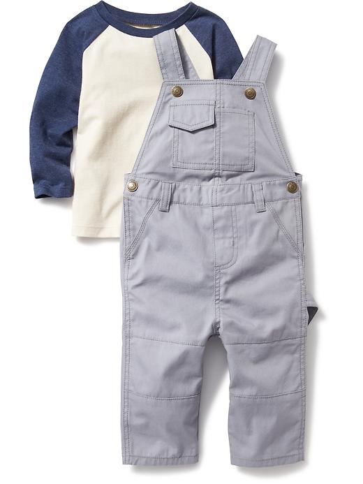 View large product image 1 of 2. 2-Piece Raglan Tee and Twill Overall Set for Baby