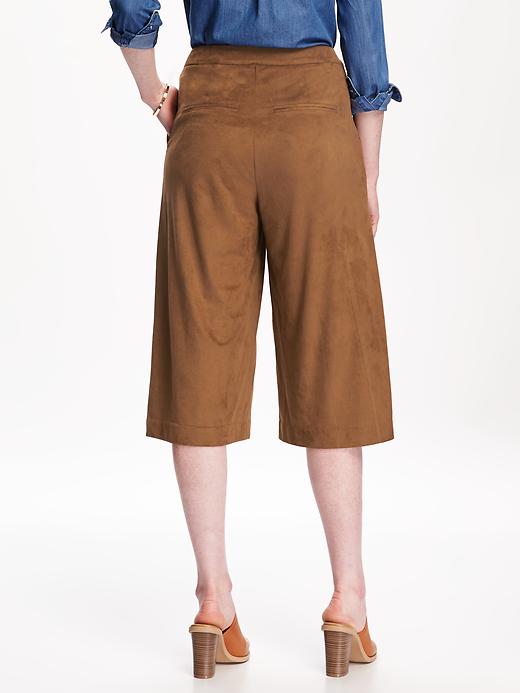View large product image 2 of 3. Mid-Rise Drapey Suede Blend Culotte Pant for Women
