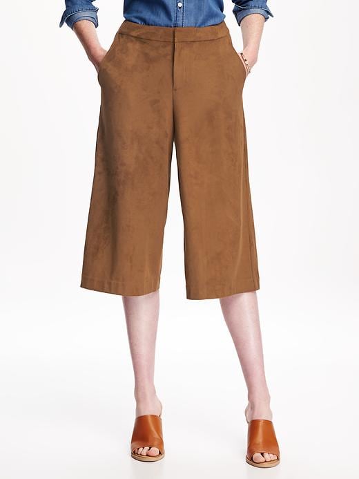 View large product image 1 of 3. Mid-Rise Drapey Suede Blend Culotte Pant for Women