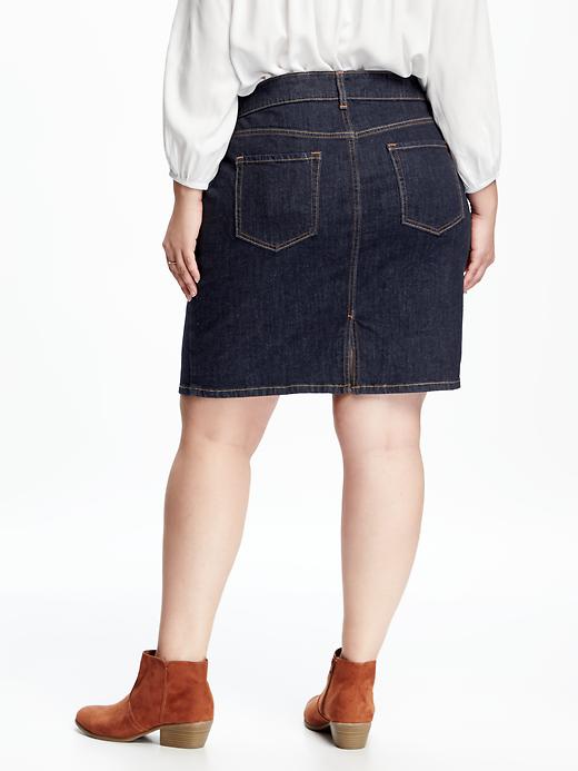 View large product image 2 of 2. Smooth & Slim Plus-Size Denim Pencil Skirt