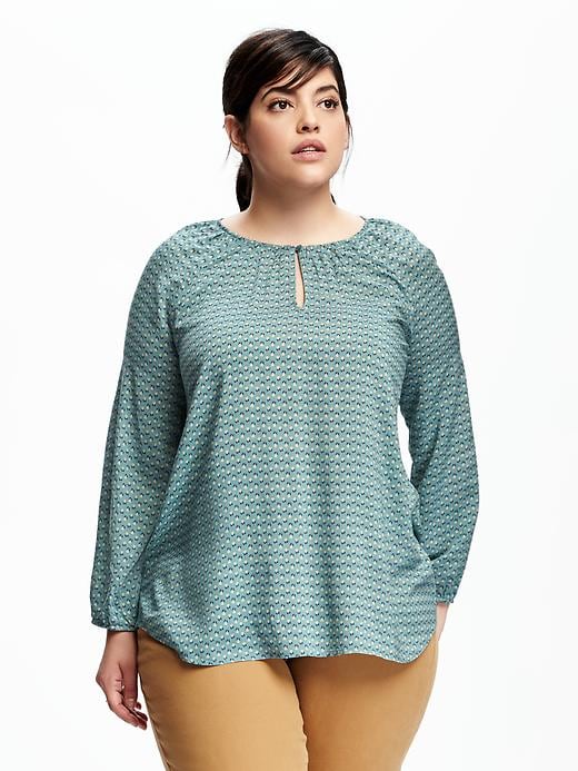 View large product image 1 of 1. Keyhole-Front Plus-Size Shirred Blouse