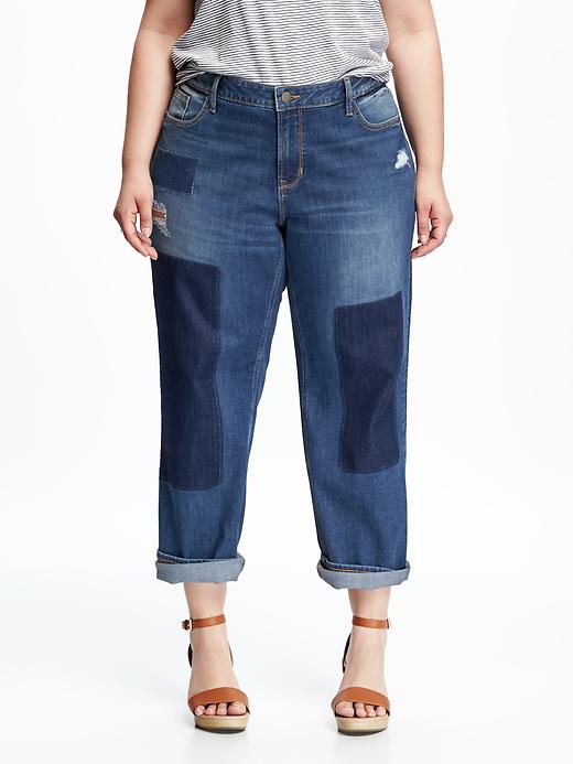 View large product image 1 of 2. Mid-Rise Boyfriend Plus-Size Straight Jeans