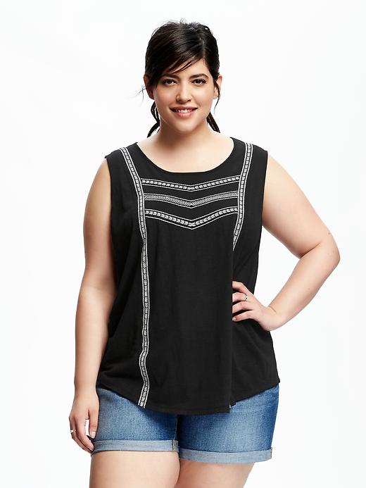 Image number 1 showing, Embroidered Slub-Knit Plus-Size Sleeveless Top