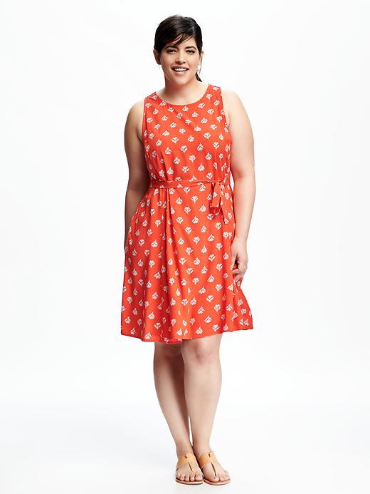 View large product image 1 of 1. Patterned Plus-Size Trapeze Dress