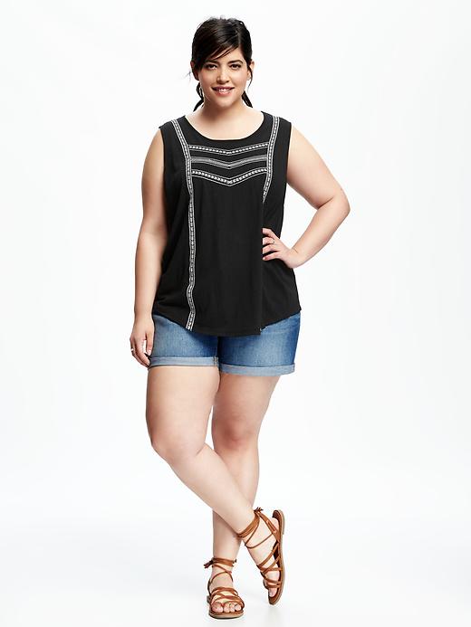 Image number 3 showing, Embroidered Slub-Knit Plus-Size Sleeveless Top