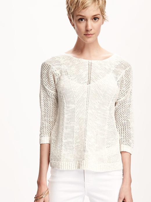 Image number 4 showing, Hi-Lo Open-Knit Pointelle Sweater for Women