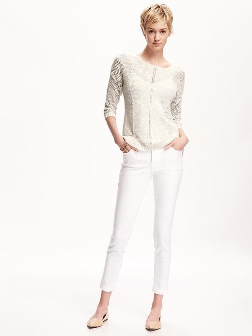 Image number 3 showing, Hi-Lo Open-Knit Pointelle Sweater for Women