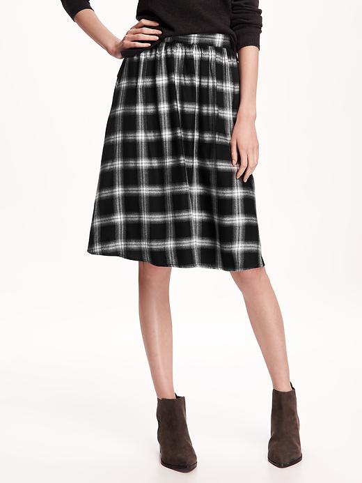 View large product image 1 of 2. Pull-On Plaid Midi Skirt for Women