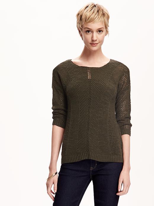 View large product image 1 of 1. Hi-Lo Open-Knit Pointelle Sweater for Women