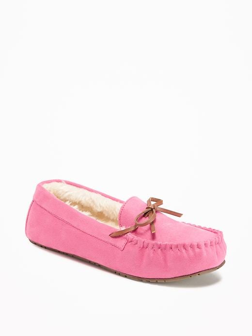View large product image 1 of 1. Sueded Sherpa-Lined Moccasin Slippers for Women