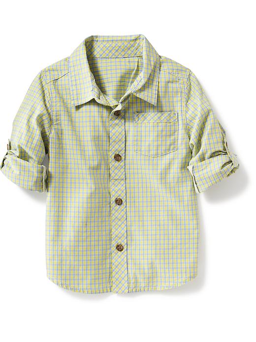 View large product image 1 of 1. Plaid Poplin Rolled-Sleeve Shirt for Toddler