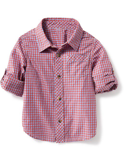 View large product image 1 of 1. Plaid Poplin Rolled-Sleeve Shirt for Toddler