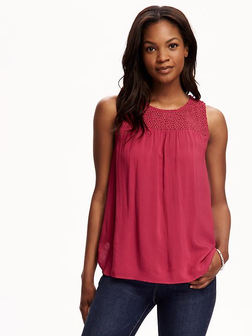 View large product image 1 of 1. Lace-Yoke Tank for Women