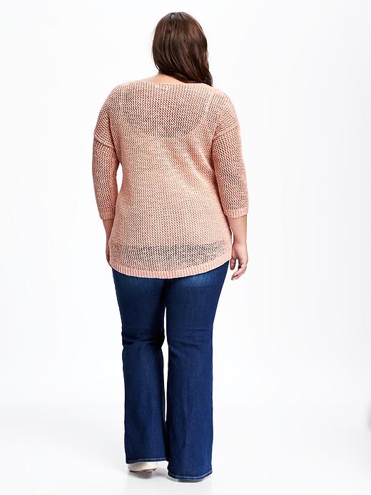 Image number 2 showing, Drop-Shoulder Plus-Size Open-Knit Sweater