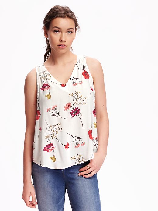 View large product image 1 of 1. Printed V-Neck Cutout Tank for Women