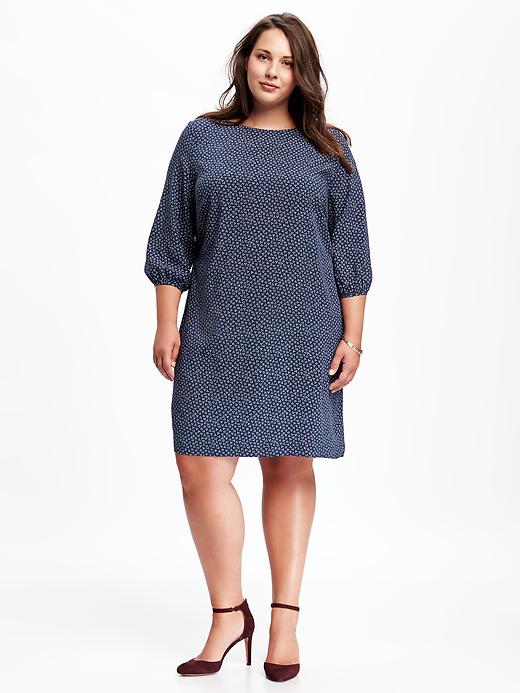 View large product image 1 of 1. Patterned Plus-Size Shift Dress