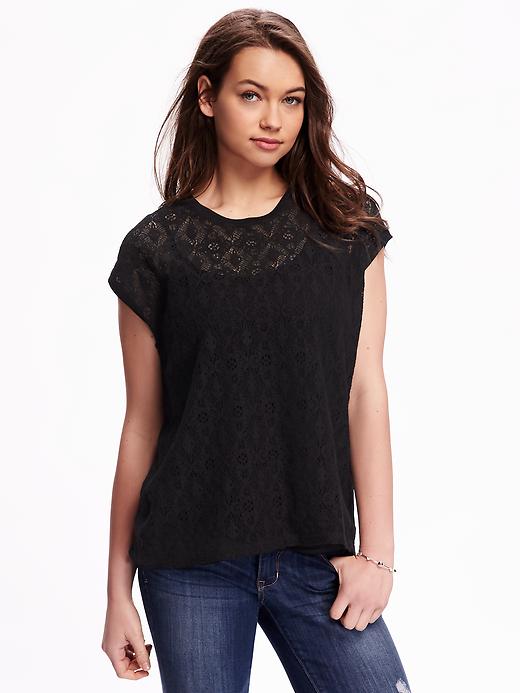 View large product image 1 of 1. Relaxed Lace-Front Top for Women