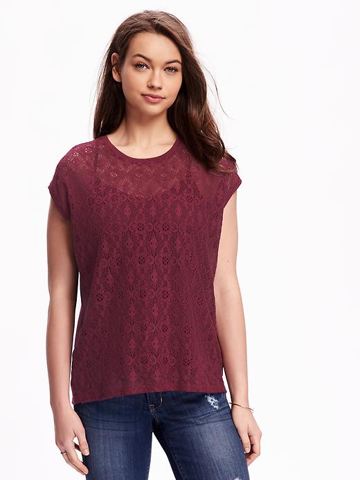 View large product image 1 of 1. Relaxed Lace-Front Top for Women