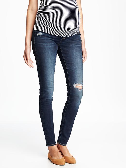 View large product image 1 of 3. Maternity Side-Panel Skinny Destructed Rockstar Jeans