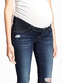 View large product image 3 of 3. Maternity Side-Panel Skinny Destructed Rockstar Jeans