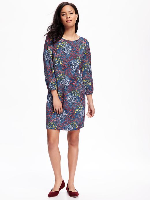 View large product image 1 of 1. Printed Crepe Shift Dress for Women
