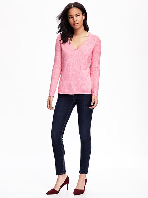 Image number 3 showing, Classic Marled V-Neck Sweater for Women
