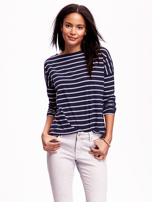 View large product image 1 of 1. Striped Boat-Neck Tee for Women