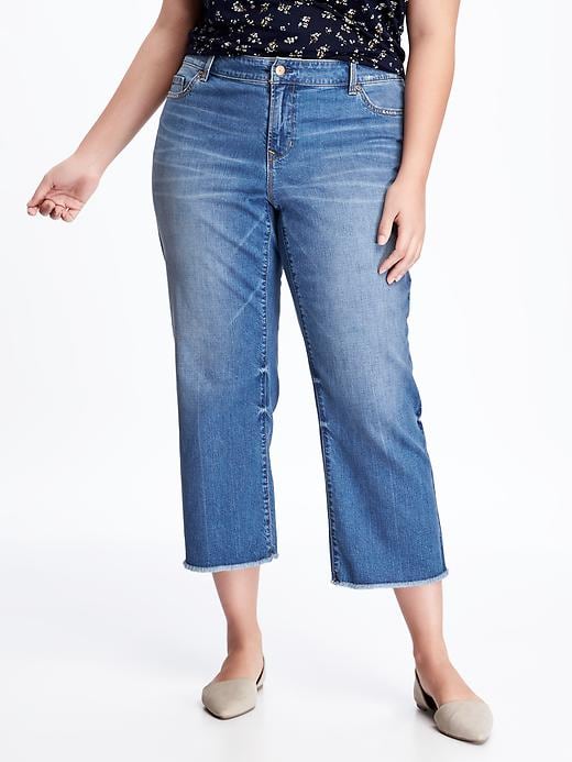 View large product image 1 of 2. Raw-Edge Plus-Size Cropped Flare Jeans